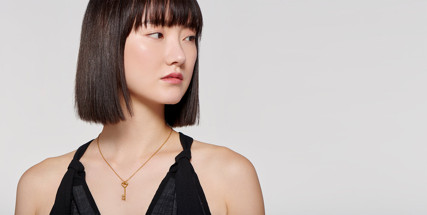 Double Heart Key Pendant & Chain