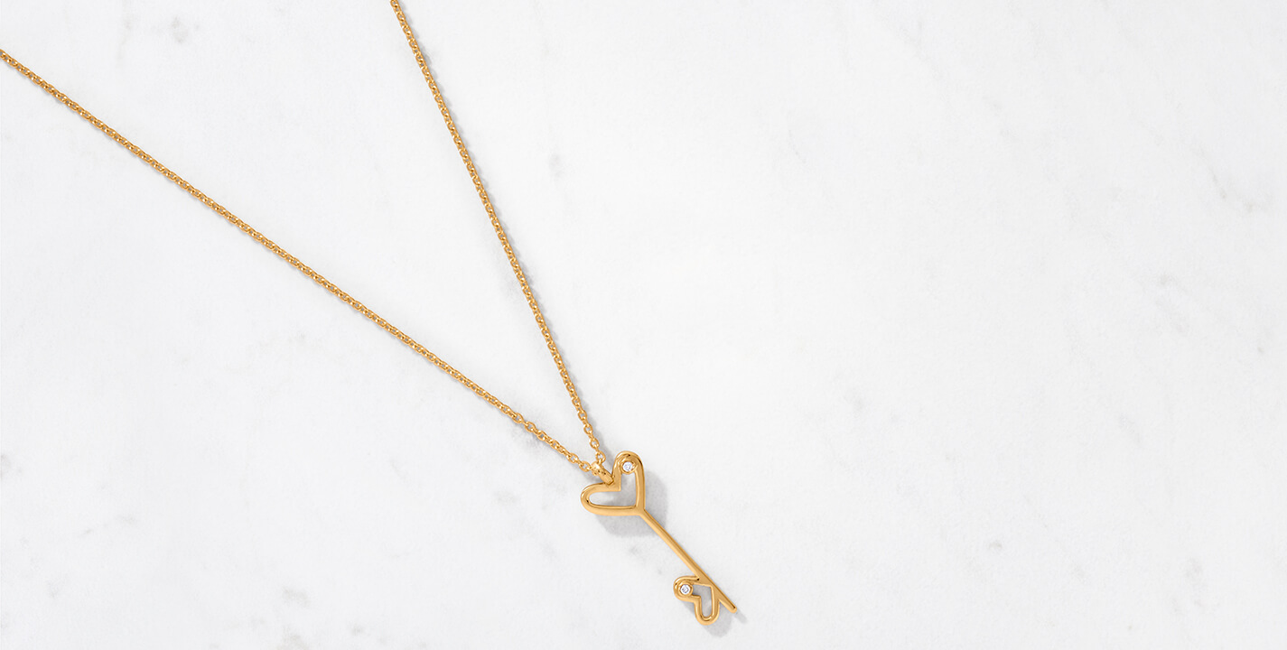 Double Heart Key Pendant & Chain
